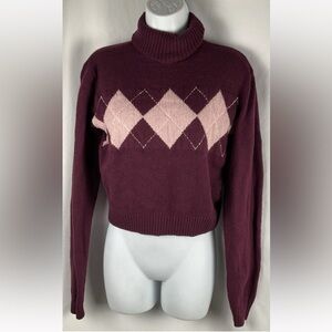 Hollister Women’s Size Small Burgundy Argyle‎ Turtleneck Pullover Sweater